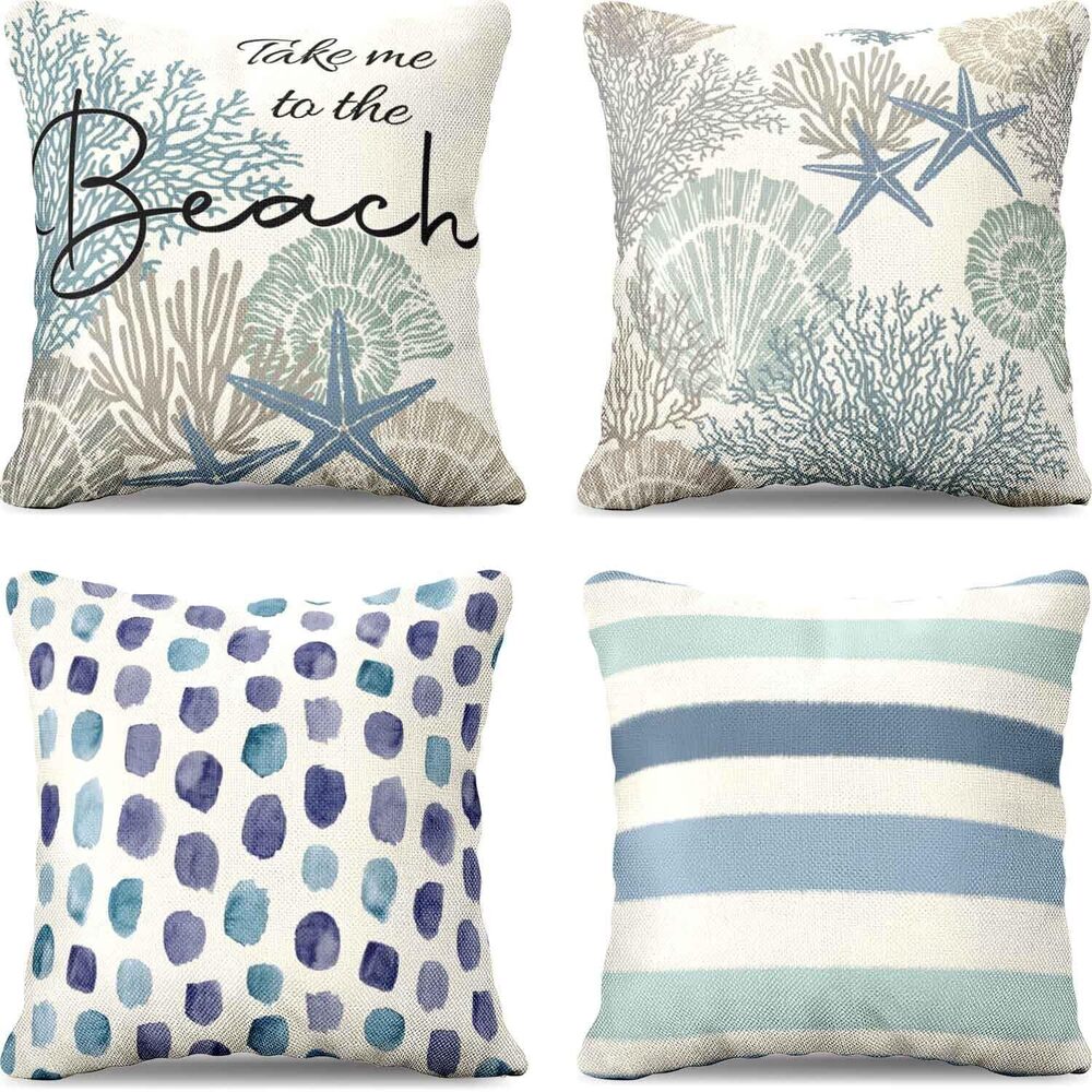 2294 Summer Coastal Pillow Covers, Decorative Throw Pillow Covers, Blue